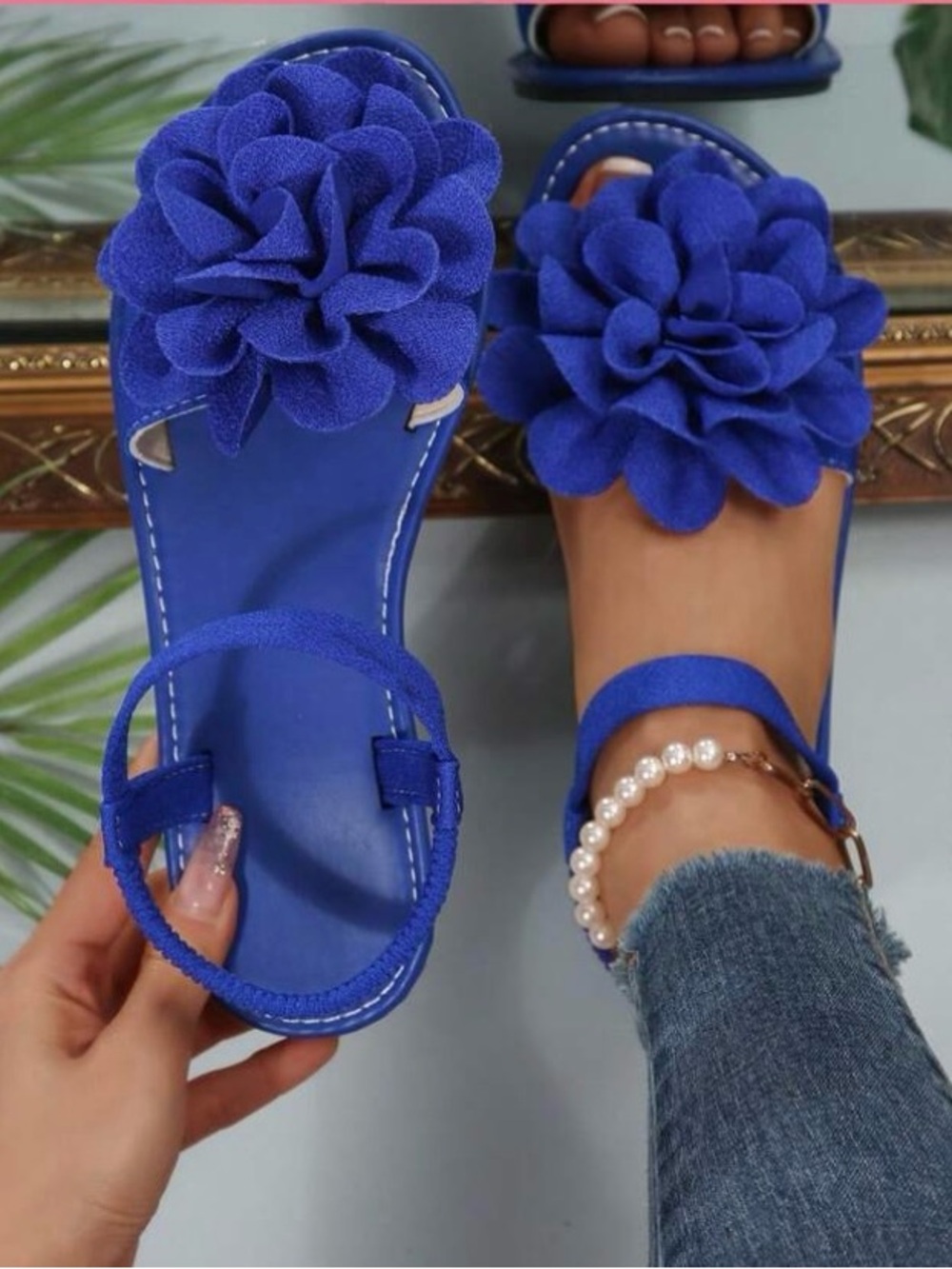 Blue Floral Strap Women's Sandals
